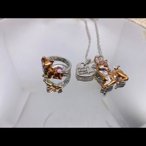 Kids necklaces & ring set with dog pendant